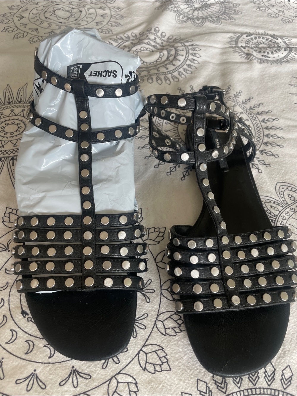 Zara Black Studded Gladiator Sandals